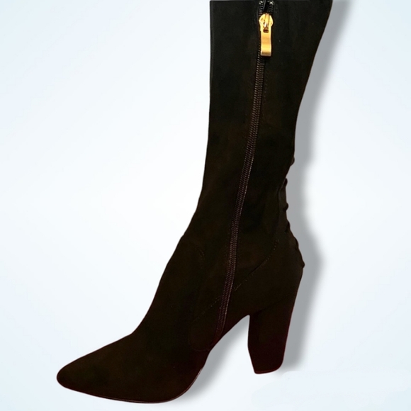 NIB! Evanna Black Suede Over the Knee Chunky Heel Boots, Sz 9½ - Picture 4 of 6